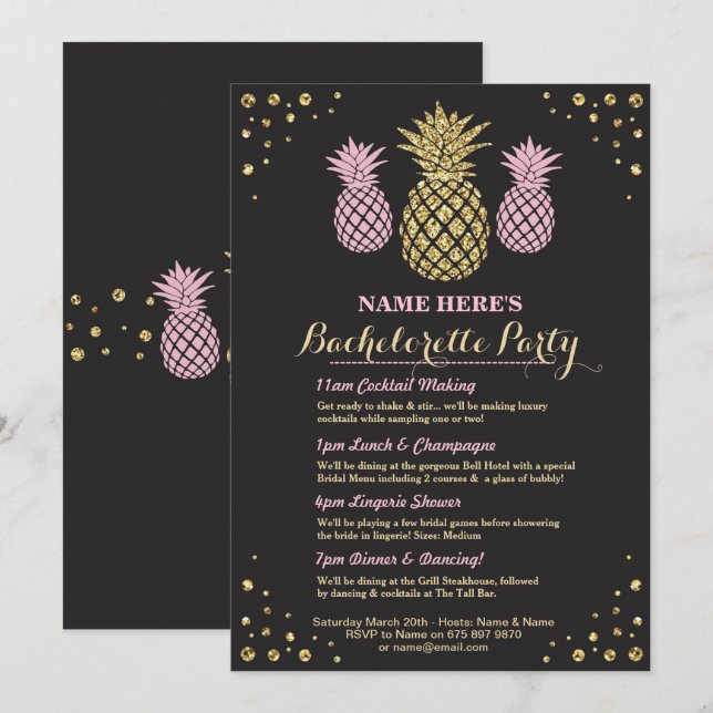 Invitación Bachelorette Gold Itinerario Aloha Invitado (Anverso / Reverso)