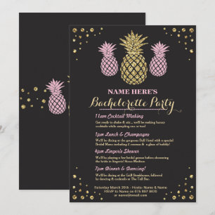 Invitación Bachelorette Gold Itinerario Aloha Invitado