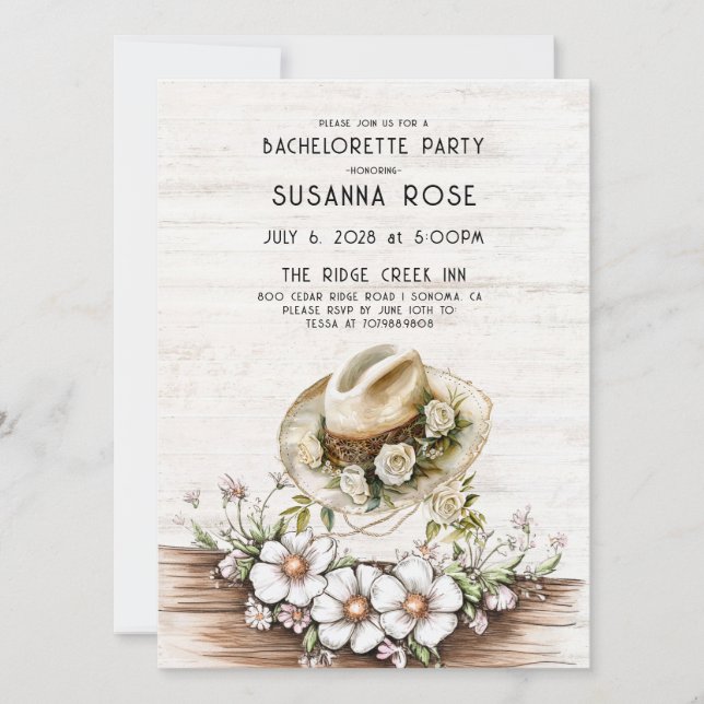 Invitación Bachelorette, Gorra de la vaquera Rusa Floral (Anverso)
