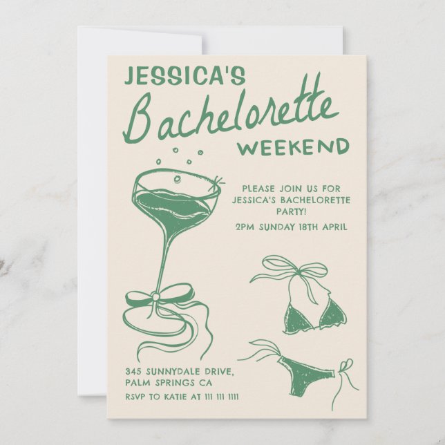 Invitación Bachelorette Green Cocktail Weekend Itinerary (Anverso)