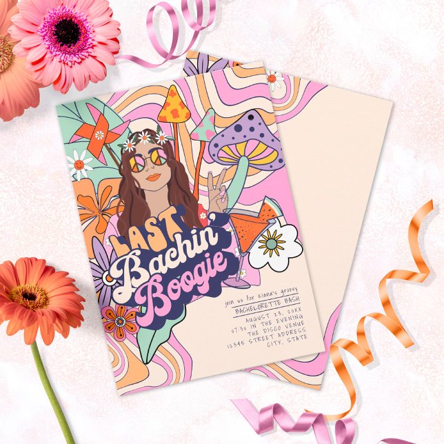 Invitación Bachelorette Groovy años 70 Last Bachin' Boogie ID (Subido por el creador)