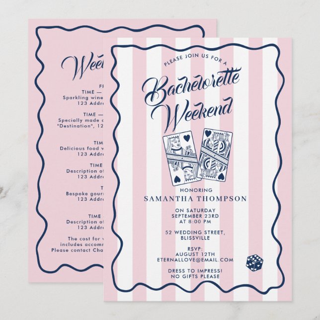 Invitación Bachelorette Itinerary Bach Weekend Casino Pink (Anverso / Reverso)