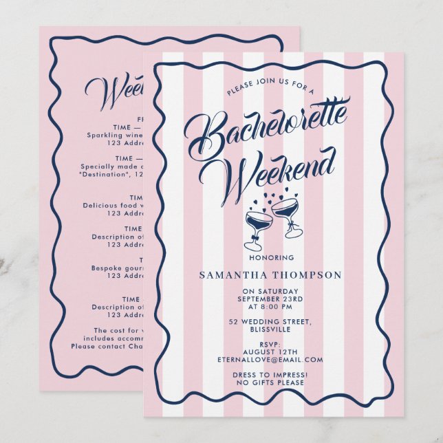 Invitación Bachelorette Itinerary Bach Weekend Cocktail Pink (Anverso / Reverso)