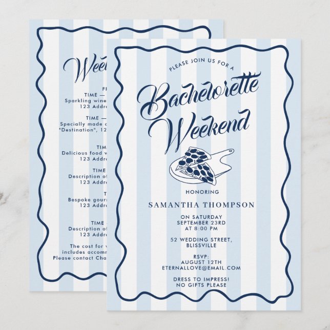 Invitación Bachelorette Itinerary Bach Weekend Pizza Italian (Anverso / Reverso)