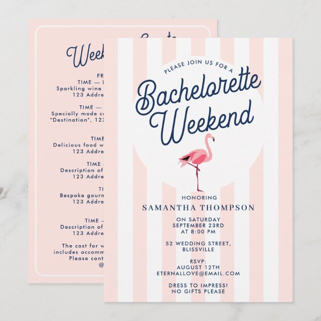 Invitación Bachelorette Itinerary Bach Weekend Retro Flamingo (Anverso / Reverso)