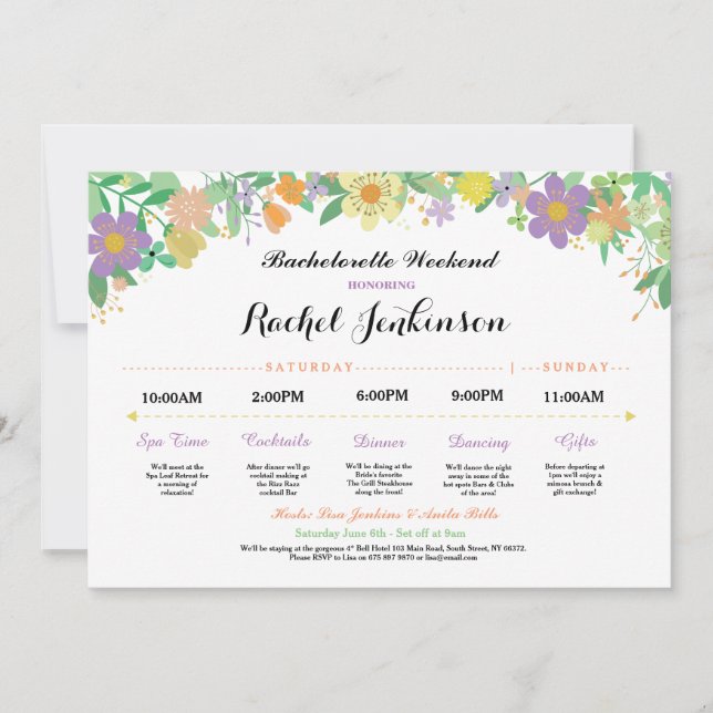 Invitación Bachelorette Itinerary Bridal Shower Purple Invite (Anverso)