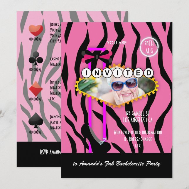 Invitación Bachelorette Las Vegas tema Fiesta foto (Anverso / Reverso)