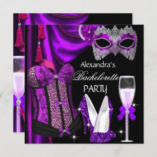Invitación Bachelorette Leopard Purple Masked Champagne
