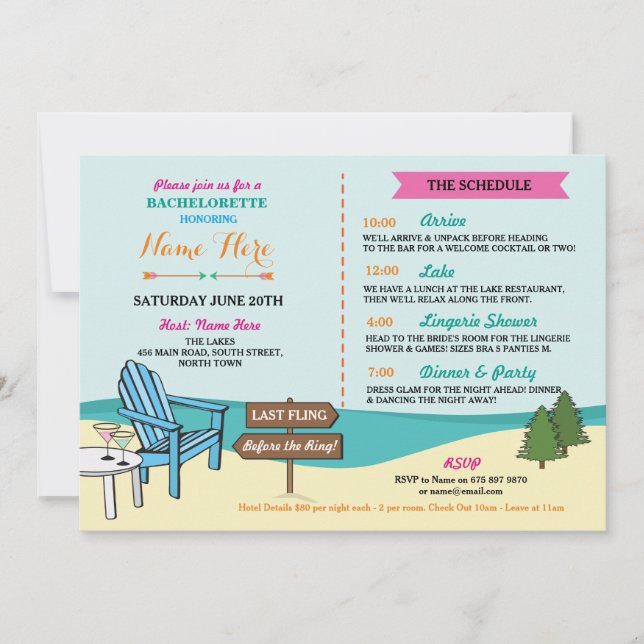 Invitación Bachelorette los lagos nupciales invita a (Anverso)