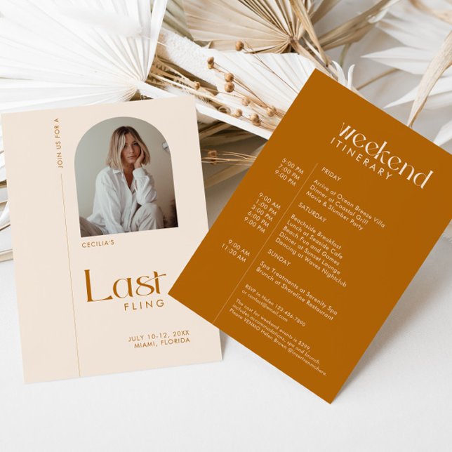 Invitación Bachelorette moderna Terracota "Last Fling" Foto (Subido por el creador)