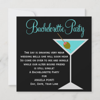Invitación Bachelorette negra y Verde azulada