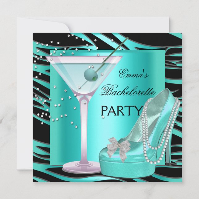 Invitación Bachelorette Party Aqua Verde azulada Blue Turquoi (Anverso)