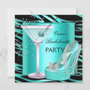 Invitación Bachelorette Party Aqua Verde azulada Blue Turquoi