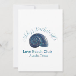 Invitación Bachelorette party beach club blue sea shell name 