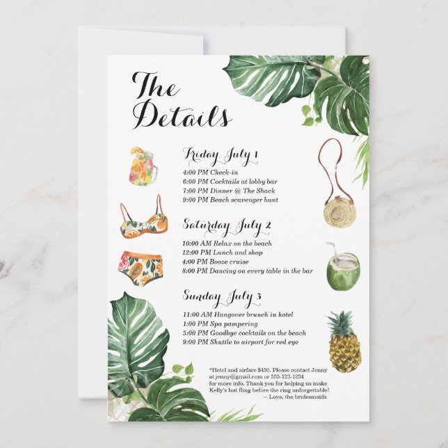 Invitación Bachelorette Party Beach Weekend (Reverso)