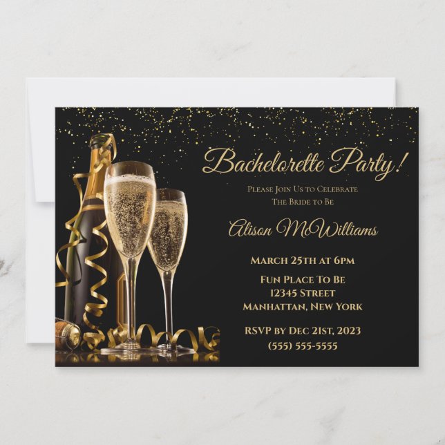 Invitación Bachelorette Party-Black and Gold- (Anverso)