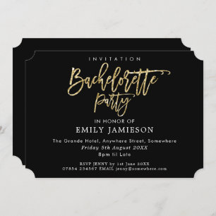 Invitación Bachelorette Party Black Gold Script Typografía