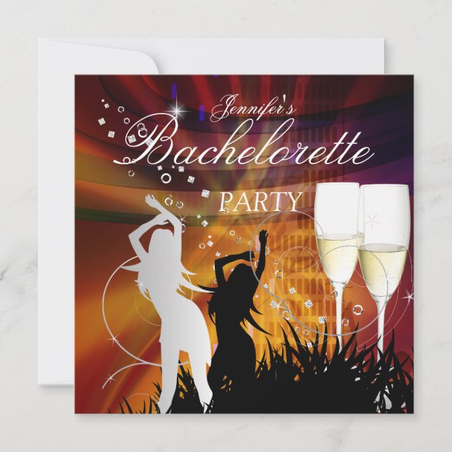 Invitación Bachelorette Party Black Gold White Champagne (Anverso)