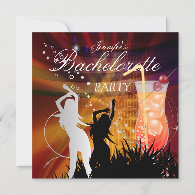 Invitación Bachelorette Party Black Gold White Coctail (Anverso)