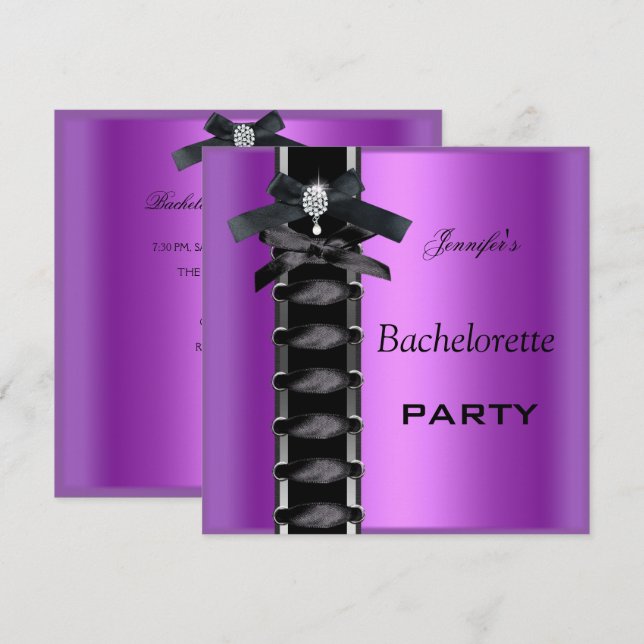 Invitación Bachelorette Party Black Purple Diamond Corset Tie (Anverso / Reverso)