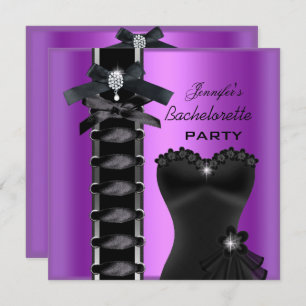 Invitación Bachelorette Party Black Purple Diamond Corset Tie