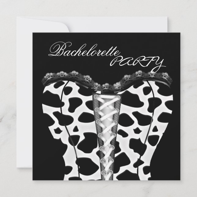 Invitación Bachelorette Party Black White Corset Animal (Anverso)
