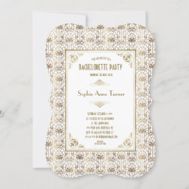 Invitación Bachelorette Party | Blanco de oro Art Deco de los