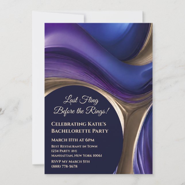 Invitación Bachelorette Party-Blue Purple and Gold- (Anverso)
