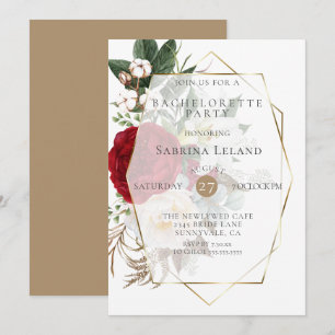 Invitación Bachelorette Party Borgoña Marfil Peonies