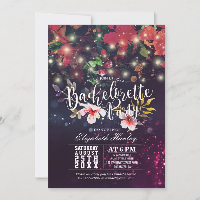 Invitación Bachelorette Party Bridal Shower Burgundy Floral (Anverso)