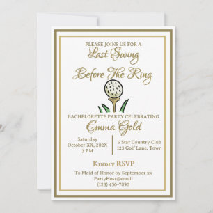 Invitación Bachelorette Party Bridal Shower Golf Gold & White