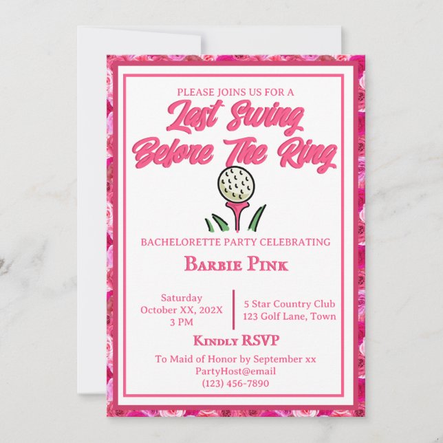 Invitación Bachelorette Party Bridal Shower Golf Rosa (Anverso)