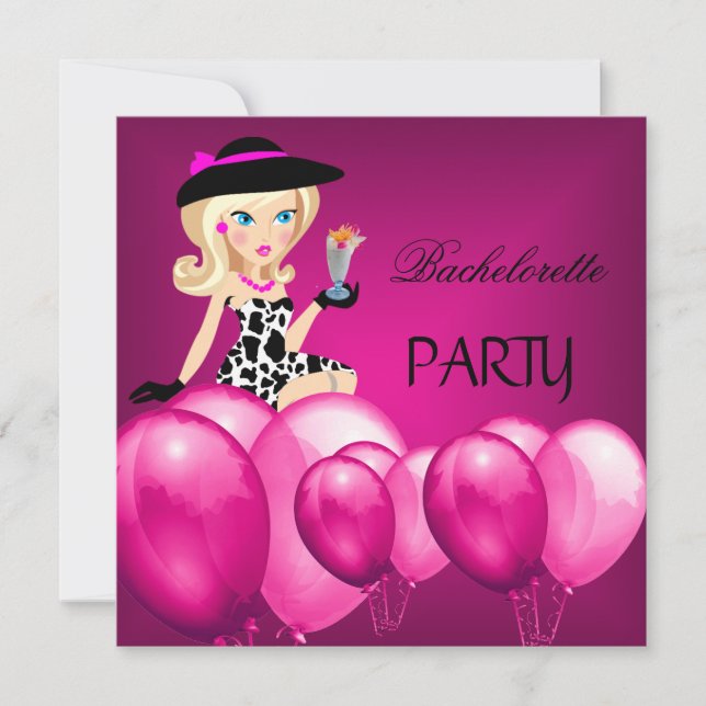 Invitación Bachelorette Party Chica Rosa Balloons Cocktail (Anverso)