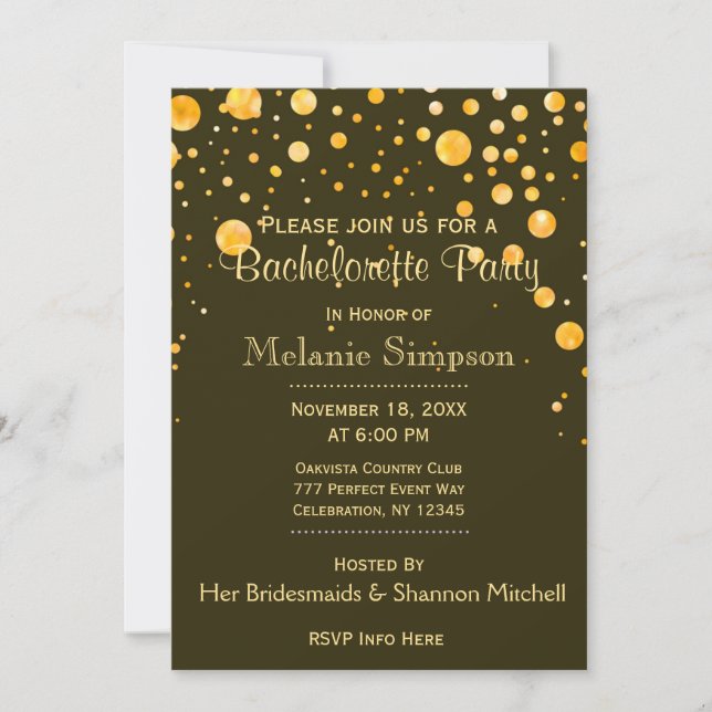 Invitación Bachelorette Party | Círculos de oro (Anverso)