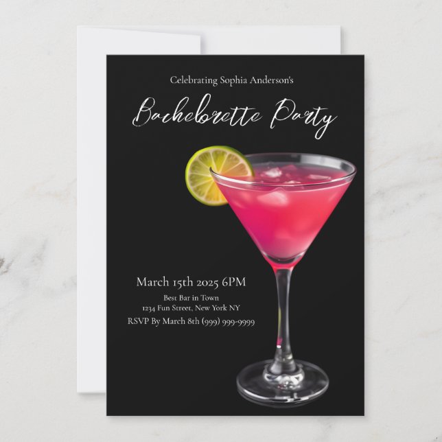 Invitación Bachelorette Party-Cocktail Rosa (Anverso)