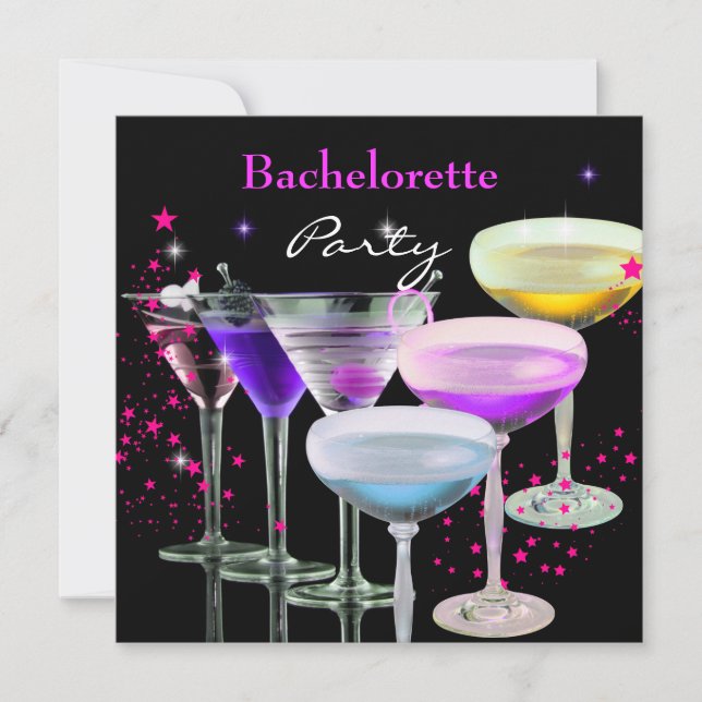 Invitación Bachelorette Party Cocktails Champagne Pink (Anverso)