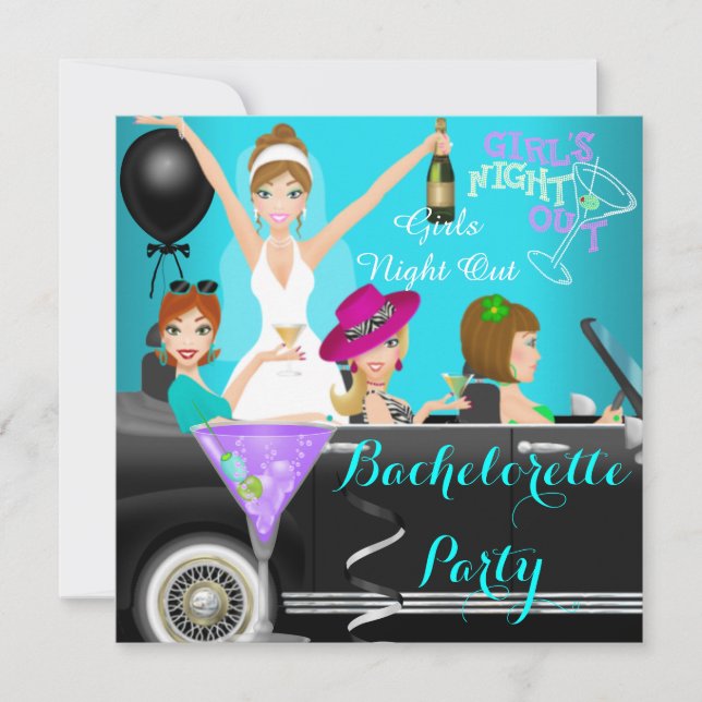 Invitación Bachelorette Party Cocktails Verde azulados Fun Li (Anverso)