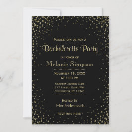 Invitación Bachelorette Party | Confetti de oro negro