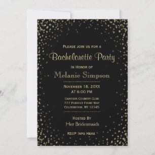 Invitación Bachelorette Party Confetti de oro negro