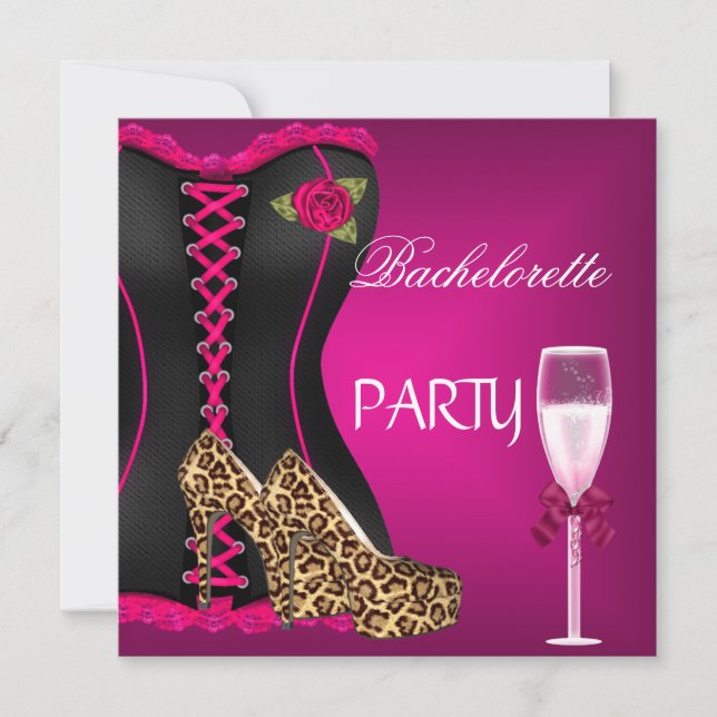 Invitación Bachelorette Party Corset Black Pink Shoes (Anverso)