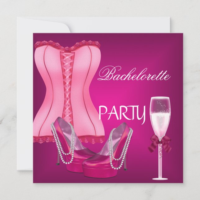 Invitación Bachelorette Party Corset zapatillas rosadas Hi He (Anverso)