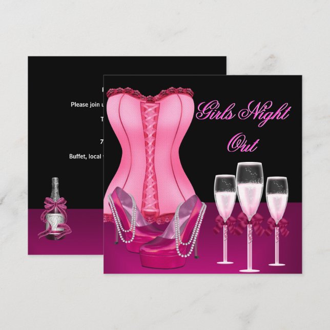 Invitación Bachelorette Party Corset zapatillas rosadas Hi He (Anverso / Reverso)