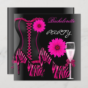 Invitación Bachelorette Party Corset Zebra Black Pink Shoes