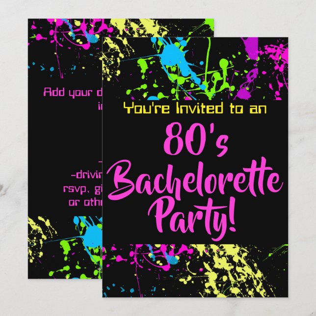 Invitación Bachelorette Party de los años 80 (Anverso / Reverso)