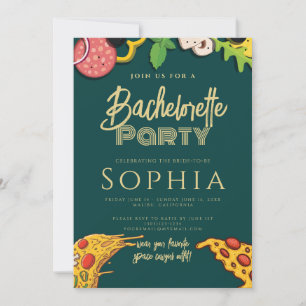 Invitación Bachelorette Party Emerald Green Gold PIZZA Modern