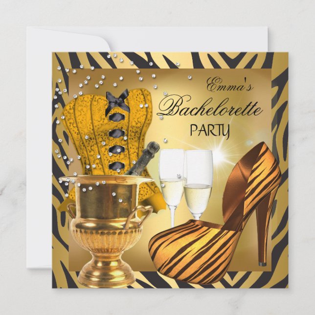 Invitación Bachelorette Party Gold Black Corset Shoes (Anverso)