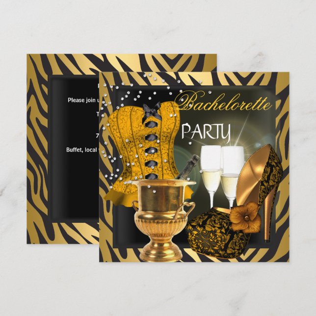 Invitación Bachelorette Party Gold Black Corset Shoes (Anverso / Reverso)