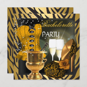 Invitación Bachelorette Party Gold Black Corset Shoes