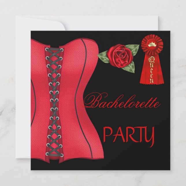 Invitación Bachelorette Party Gold Black Red Corset 3 (Anverso)