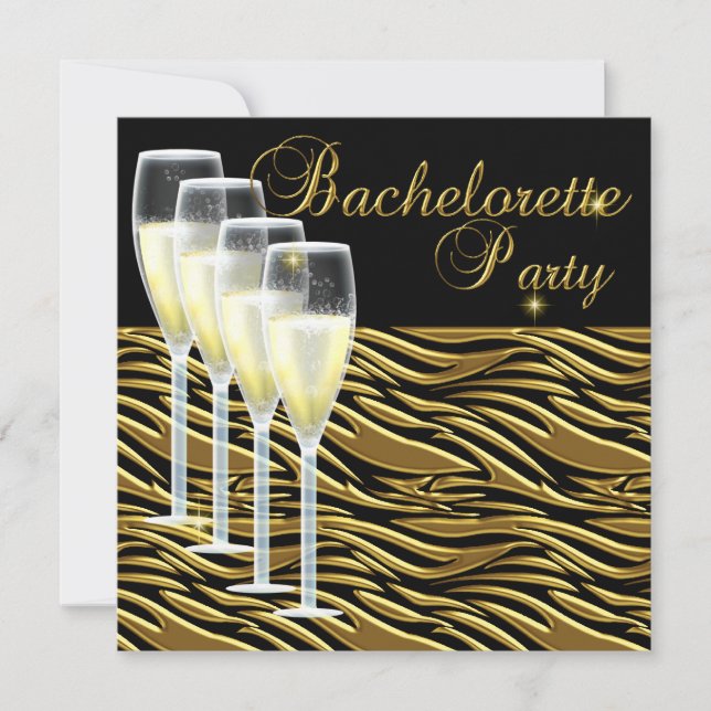 Invitación Bachelorette Party Gold Champagne Black (Anverso)
